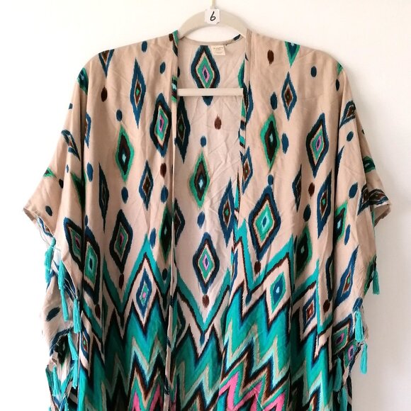 Do Every Thing in Love Womens Multicolor Argyle Diamond Cover up Kimono One Size - Picture 2 of 6